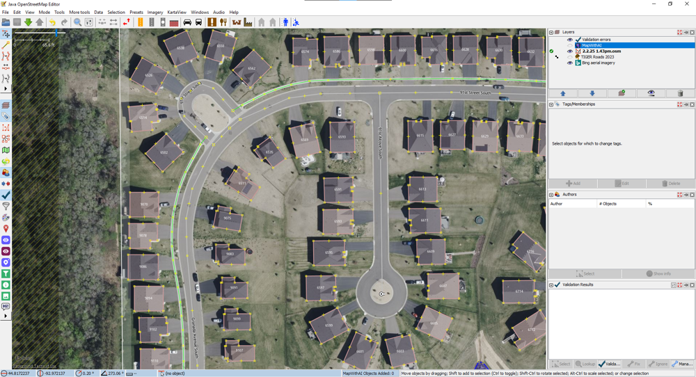Screenshot of the same area in JOSM